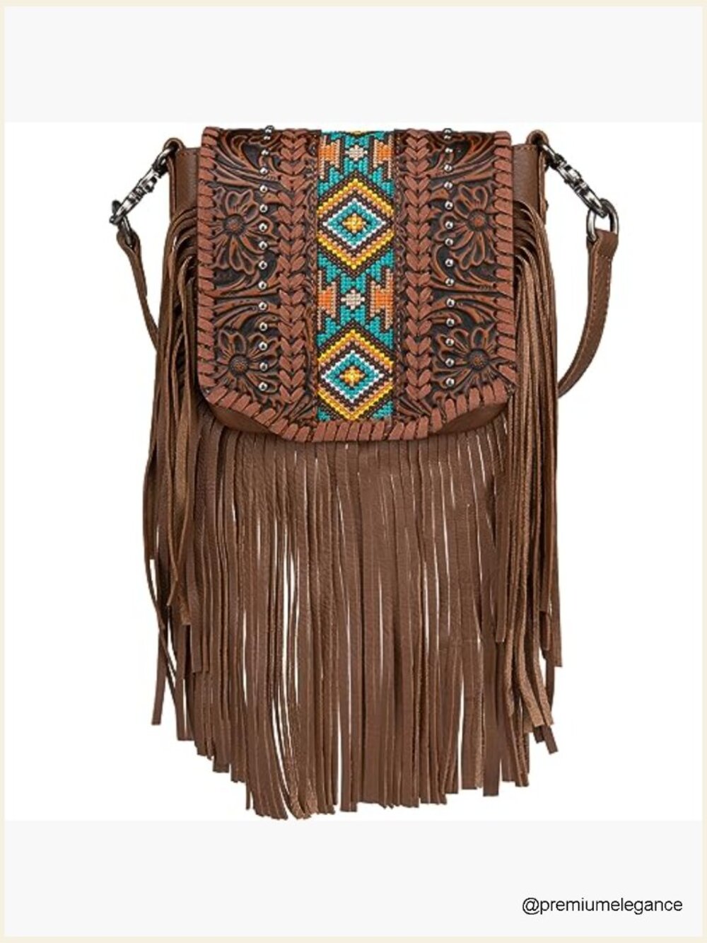 Western Small Crossbody Bag Fringe Purse Leather Shoulder Handbag Tooled Women - Picture 6 of 7